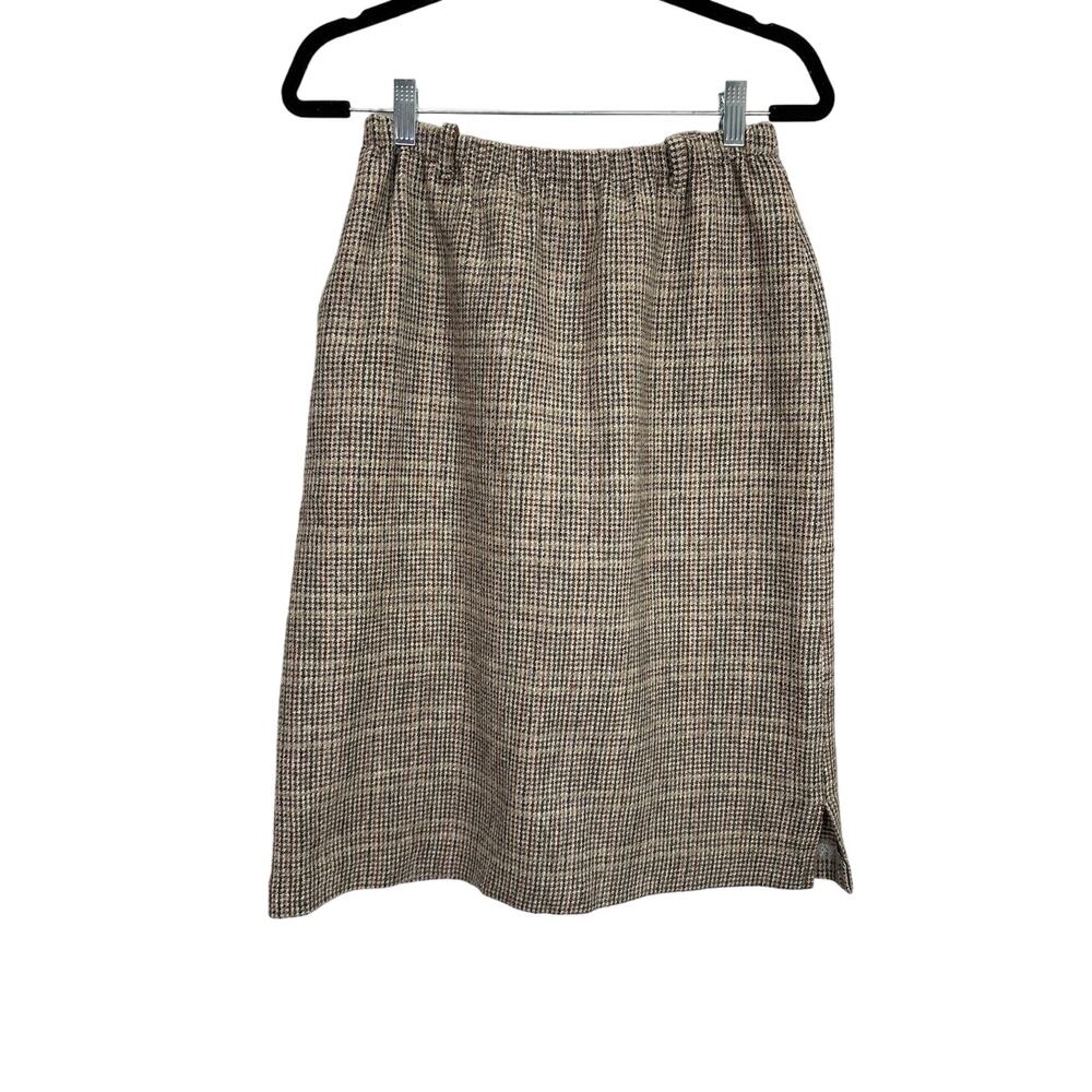 Vintage 70s Century Boston Women’s 100% Pure Wool Plaid Neutral Skirt size Small